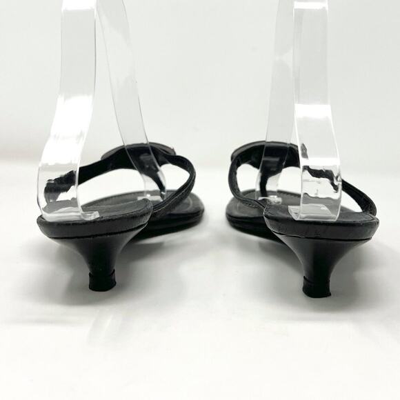 Prada Black Leather Logo Thong Kitten Heel Sandals Size 38.5 EU - Picture 3 of 8